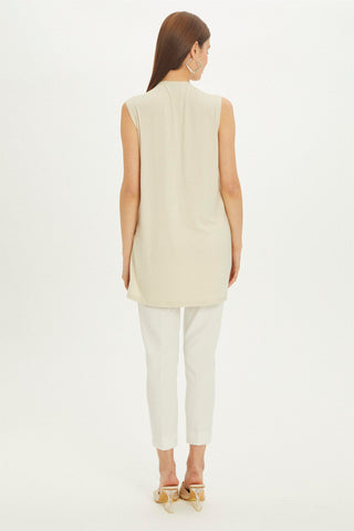Crew Neck Sleeveless Undershirt Beige Tunic 0002