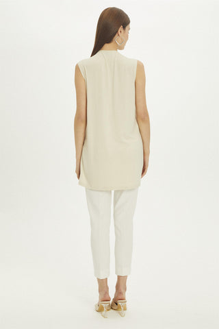 Crew Neck Sleeveless Undershirt Beige Tunic 0002