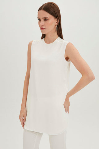 Crew Neck Sleeveless Undershirt Ecru Tunic 0002