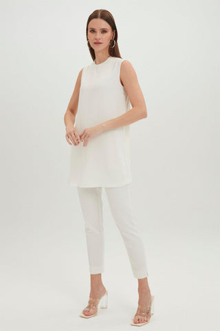 Crew Neck Sleeveless Undershirt Ecru Tunic 0002