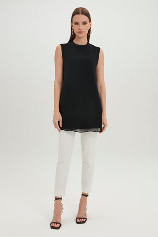 Crew Neck Sleeveless Undershirt Black Tunic 0002
