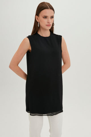 Crew Neck Sleeveless Undershirt Black Tunic 0002