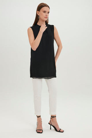 Crew Neck Sleeveless Undershirt Black Tunic 0002