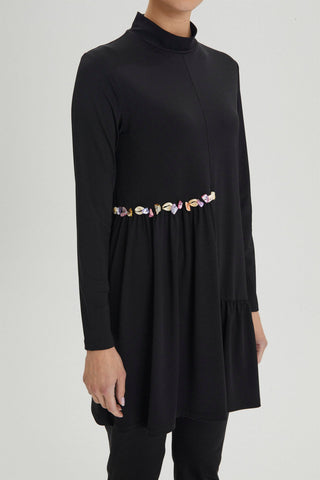 Deniz Kabuğu Detaylı Tam Kapalı Tesettür Mayo Siyah Plaj Giyim 0014