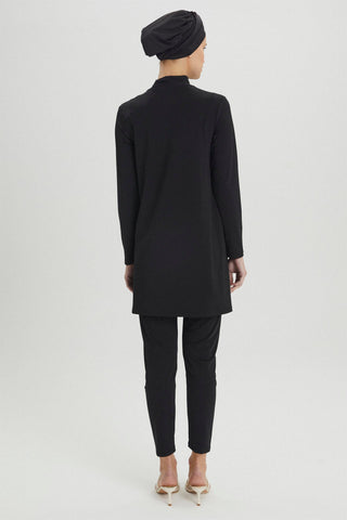 Deniz Kabuğu Detaylı Tam Kapalı Tesettür Mayo Siyah Plaj Giyim 0014