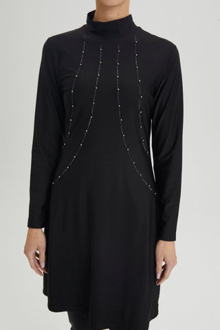 Detailed Embroidered Full Coverage Swimsuit Black Beachwear 0015