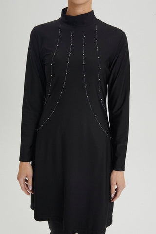 Detailed Embroidered Full Coverage Swimsuit Black Beachwear 0015