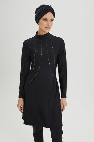 Detailed Embroidered Full Coverage Swimsuit Black Beachwear 0015