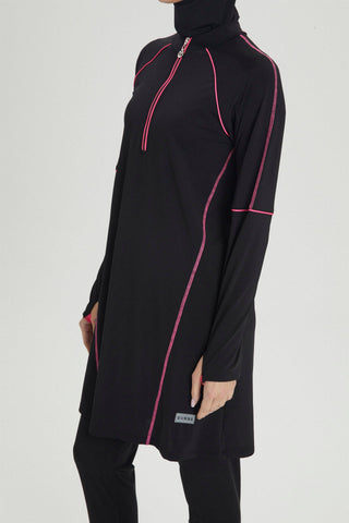 Striped Detail Full Coverage Swimsuit Black Beachwear 0016