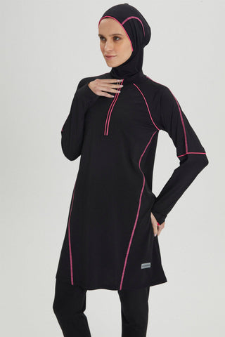 Striped Detail Full Coverage Swimsuit Black Beachwear 0016