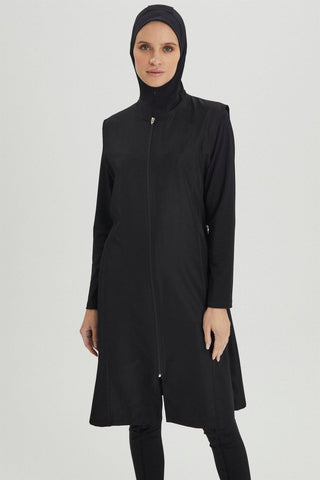 Kapüşon Detaylı 2 Parça Tam Kapalı Mayo Siyah Plaj Giyim 0019