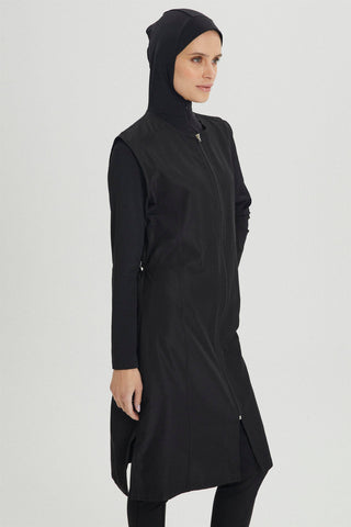 Hooded 2-Piece Full Coverage Swimsuit Black Beachwear 0019