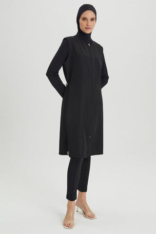 Hooded 2-Piece Full Coverage Swimsuit Black Beachwear 0019