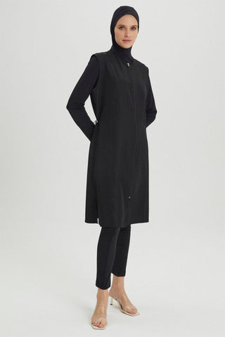 Hooded 2-Piece Full Coverage Swimsuit Black Beachwear 0019