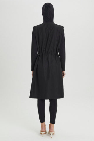 Hooded 2-Piece Full Coverage Swimsuit Black Beachwear 0019