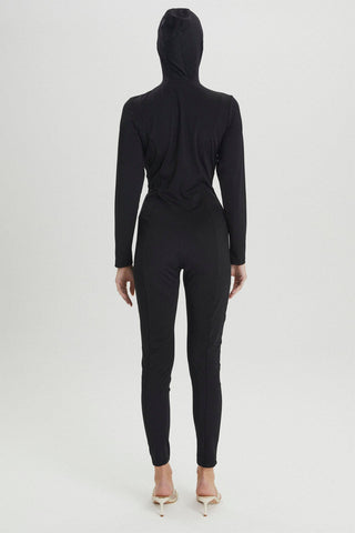 Hooded 2-Piece Full Coverage Swimsuit Black Beachwear 0019