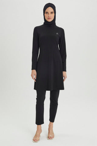 4 Parça Tam Kapalı Mayo Siyah Plaj Giyim 0020