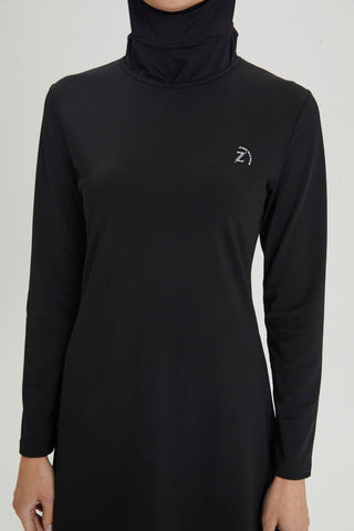 4 Parça Tam Kapalı Mayo Siyah Plaj Giyim 0020