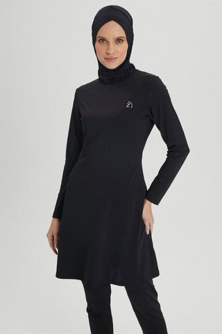 4 Parça Tam Kapalı Mayo Siyah Plaj Giyim 0020