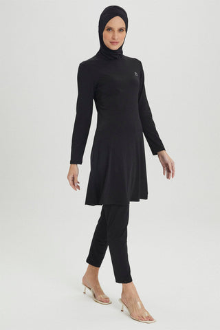 4 Parça Tam Kapalı Mayo Siyah Plaj Giyim 0020