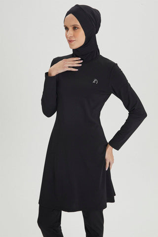 4 Parça Tam Kapalı Mayo Siyah Plaj Giyim 0020