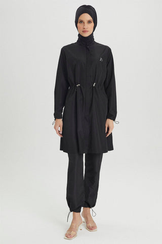 Elastic Waist Full Coverage Swimsuit Black Beachwear 0021