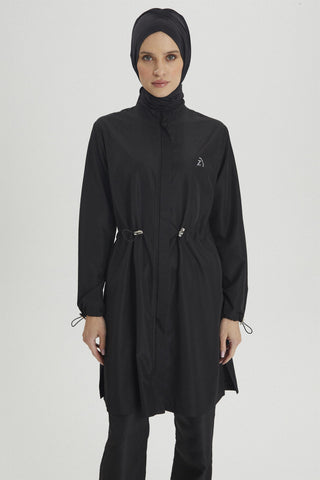 Elastic Waist Full Coverage Swimsuit Black Beachwear 0021