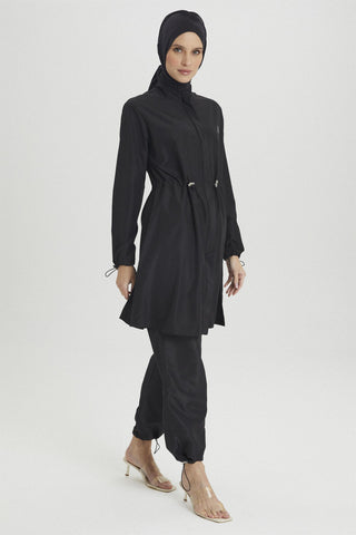 Elastic Waist Full Coverage Swimsuit Black Beachwear 0021