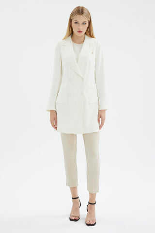 Kruvaze Yaka Cep Detaylı Ekru Ceket 0024