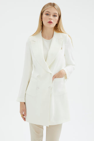 Double-breasted jacket with pocket details, off-white color 0024