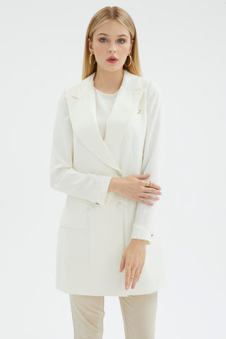 Double-breasted jacket with pocket details, off-white color 0024