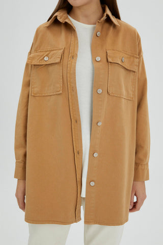Denim Cep Detaylı Açık Mavi Uzun Gömlek Camel Gömlek 0043
