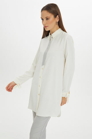 Gömlek Yaka Tunik Pantolon Ekru-lila Ikili Ekru/gri Takım 1130