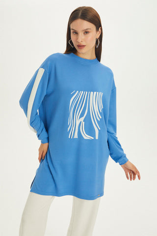 Bisiklet Yaka Baskı Detaylı Spor Indigo/beyaz Takım 1194