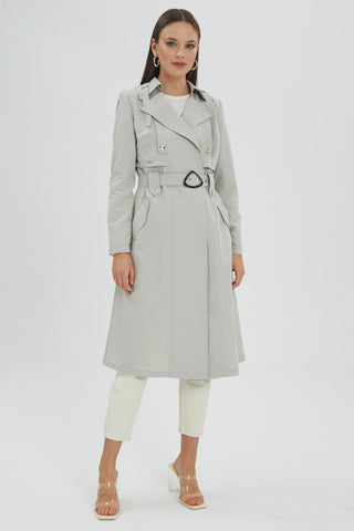 Double-Breasted Trench Coat with Belt, Grey Trench Coat 12922