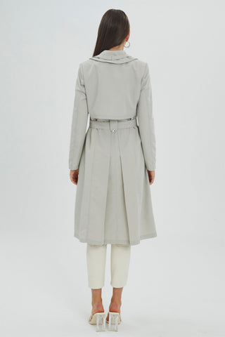 Double-Breasted Trench Coat with Belt, Grey Trench Coat 12922