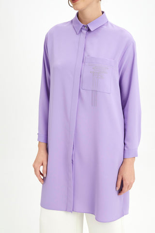 Gömlek Yaka Cep Detaylı Lila Tunik 1327