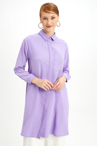 Gömlek Yaka Cep Detaylı Lila Tunik 1327