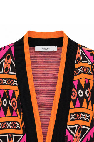 Desenli Kuşak Detaylı  Satin Oranj Hırka 0007