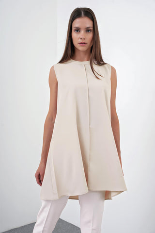 Crew Neck Sleeveless Undershirt Beige Tunic 0007