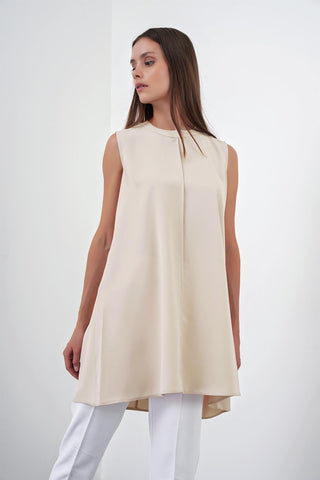 Crew Neck Sleeveless Undershirt Beige Tunic 0007
