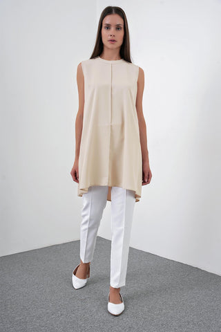 Crew Neck Sleeveless Undershirt Beige Tunic 0007