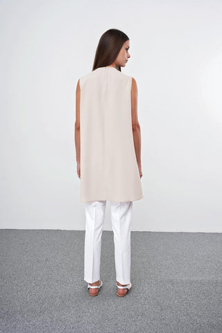 Crew Neck Sleeveless Undershirt Beige Tunic 0007