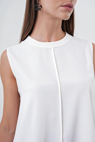 Crew Neck Sleeveless Undershirt Ecru Tunic 0007