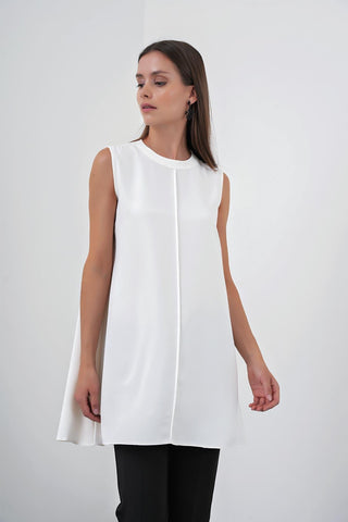 Crew Neck Sleeveless Undershirt Ecru Tunic 0007