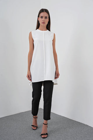 Crew Neck Sleeveless Undershirt Ecru Tunic 0007