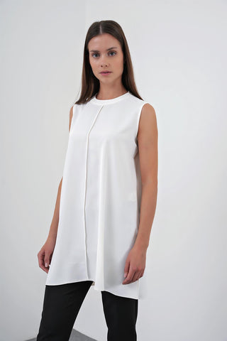 Crew Neck Sleeveless Undershirt Ecru Tunic 0007