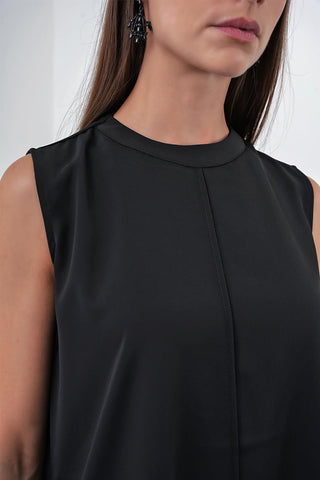 Crew Neck Sleeveless Undershirt Black Tunic 0007