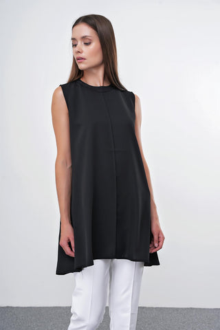 Crew Neck Sleeveless Undershirt Black Tunic 0007