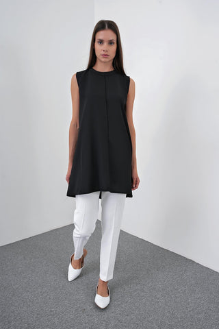 Crew Neck Sleeveless Undershirt Black Tunic 0007